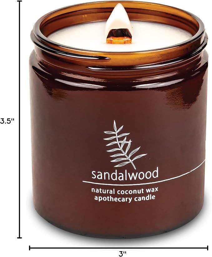 Hemlock Park Sandalwood Apothecary Scented Candle | Crackling Wood Wick, Botanical Fragrance & Coconut Apricot Wax | Up to 80 Hour Burn Time | 16 oz | Made in USA