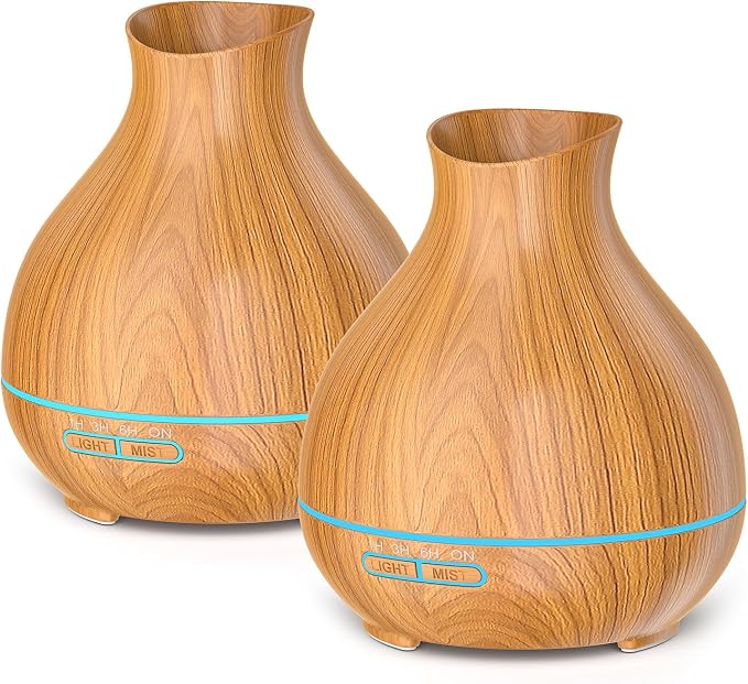 Aromatherapy Essential Oil Diffuser,2 PCS Humidifier with 550ml Lasting Mist Output Waterless Auto-Off Ultrasonic Diffusers 7 Color LED Lights Cool Mist Humidifier for Large Room, Home