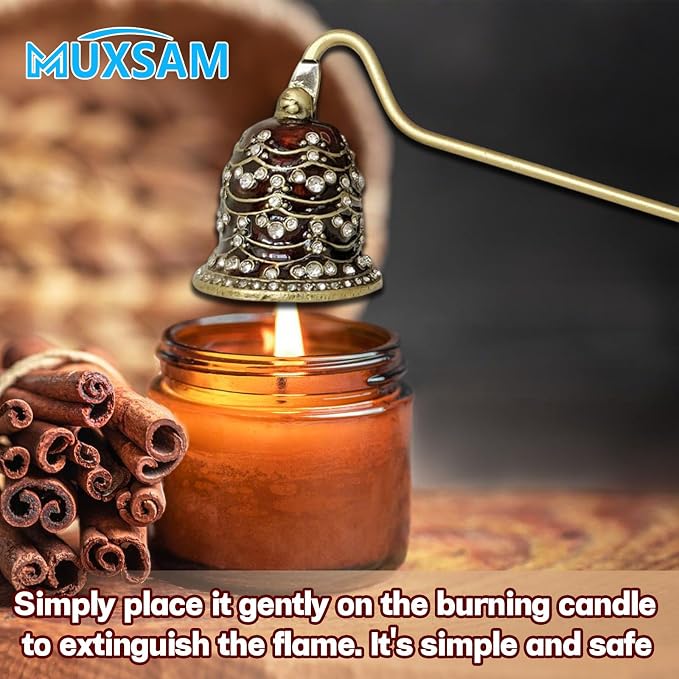 MUXSAM Vintage Candle Snuffer, Handheld Candle Extinguisher with Long Handle Wick Flame Snuffer Metal Candle Accessory for Home Decoration, Diamond Setting