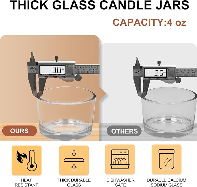 SHOWIN Thick Candle Jars for Making Candles 16 Pcs, 4 OZ Empty Jars with Wood Lids for Candle Making, Sample Container - Dishwasher Safe,Clear