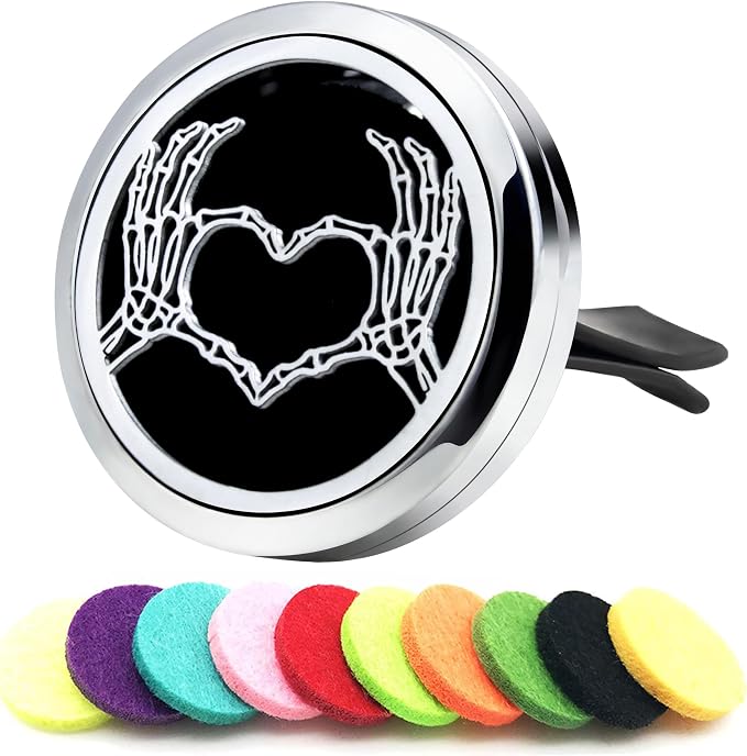 AZNECK Car Diffuser Vent Clips Aromatherapy Essential Oil Car Diffuser Vent Clip Air Freshener 10 Felt Pads Love Skull Hand Car Accessories for Women Gifts