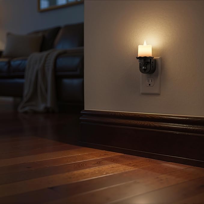 Briignite Candle Night Light, Warm White Night Lights Plug into Wall 2 Pack, LED Flicker Candle Night Light with Light Sensor, 0-100LM Dimmable Nightlight for Kids Hallway Bathroom