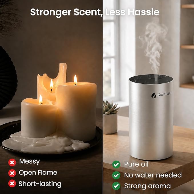 GentleJet LiteMist Waterless Rechargeable Aroma Diffuser for Bedroom, Office & Car, Cold-Air Essential Oil Mist, Aluminum Body, 20ml