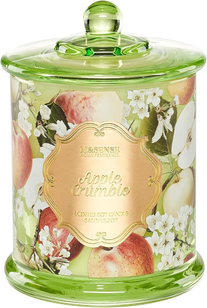 M&SENSE Apple Crumble Scented Candle 12.7oz Fresh 2 Wick | Natural Soy Wax, Non-Toxic, Fresh Cozy Scent, Holiday Housewariming Gift, 75 Hours Burning