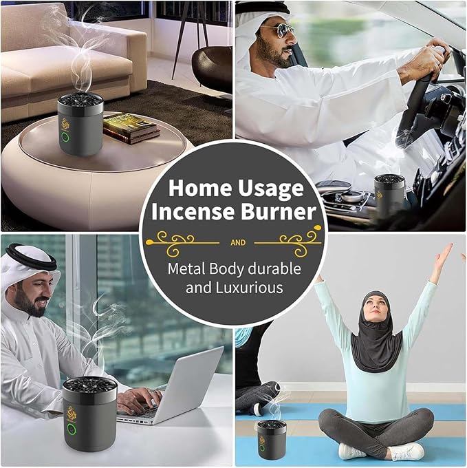 Luxury Electric Bakhoor Burner 2025 Portable USB Type-C Rechargeable Mini Incense Diffuser Arabic bakhoor Muslim Incense Holder for Car and Home,B36 Black
