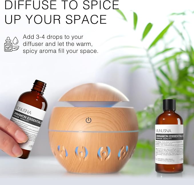 Cinnamon Essential Oil 100ML, 100% Pure Natural Cinnamon Oil Premium Grade Aromatherapy Oil for Hair Face Skin Body Care, Diffuser, Massage, Home, Soap and Candle Making