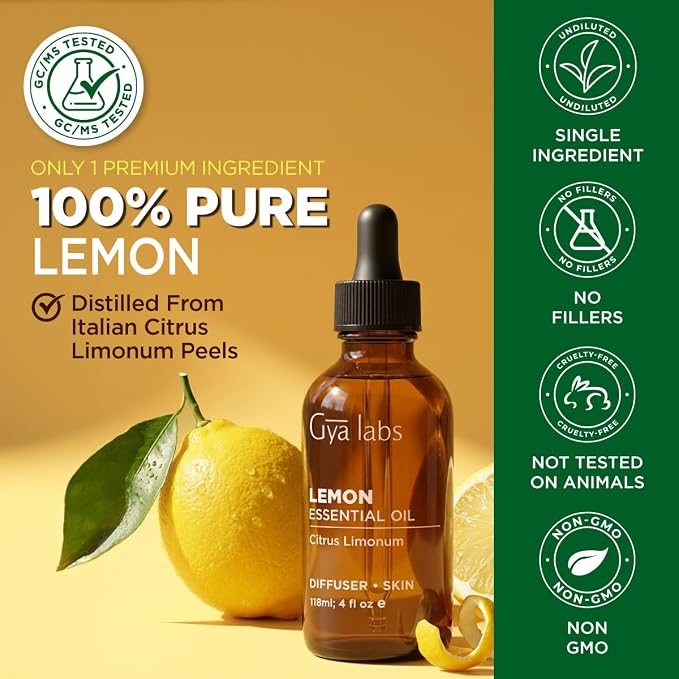 100% Pure Lemon Essential Oil - 4 Fl Oz - Lemon Oil for Hair, Skin, Diffuser, Aromatherapy & DIY Candle Making Scent