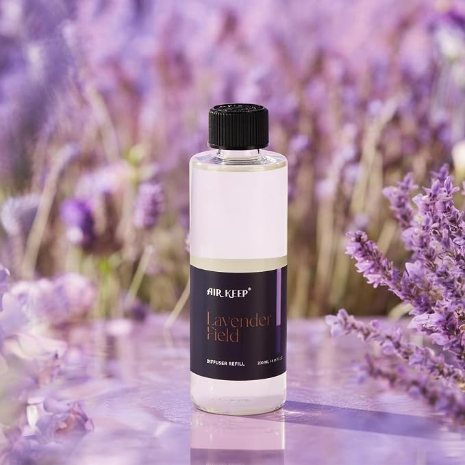 Airkeep Lavender Field Reed Diffuser Refill – 6.76 fl oz – Premium Scented Oil for Home Aromatherapy – Long-Lasting Fragrance for Reed Diffusers – Perfect for Bathroom, Bedroom & Home Decor