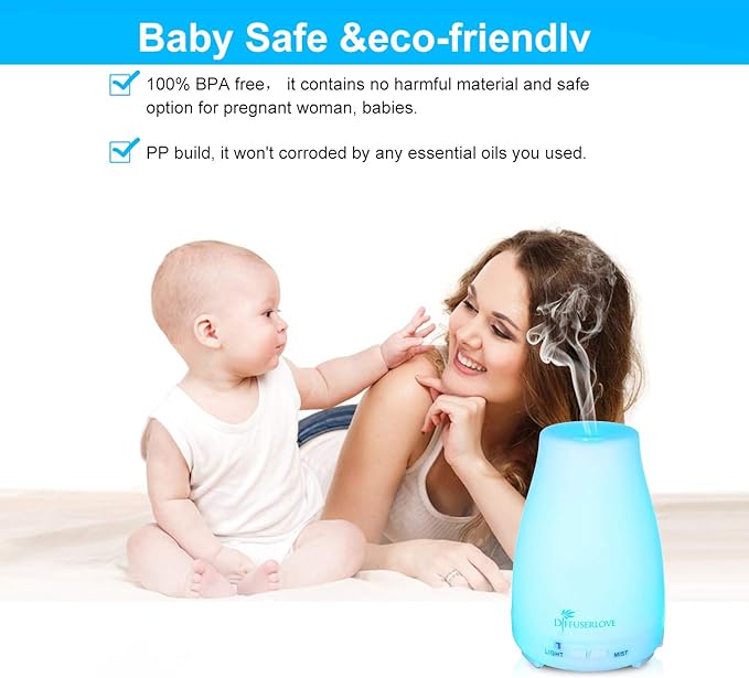 Diffuserlove 2 Pack 200ml Essential Oil Diffuser Ultrasonic Aromatherapy Diffuser Cool Mist Humidifiers with 7 Color LED Lights & Waterless Auto Shut-Off for Home Office Kitchen Bedroom