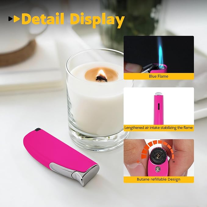 2 Pack Torch Lighter Butane Lighter,Refillable Mini Lighter for Candles Fireworks,Gifts for Friends Or Family Members(NO PREFILLED) (Pink)