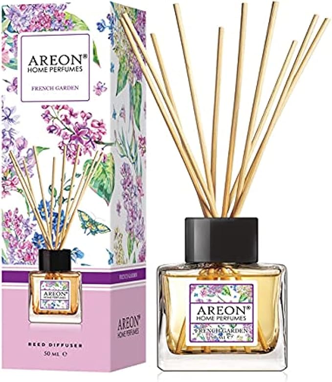 Areon Home Luxury Perfume Reed Diffuser + 10 Rattan Reeds, French Garden 50 ml