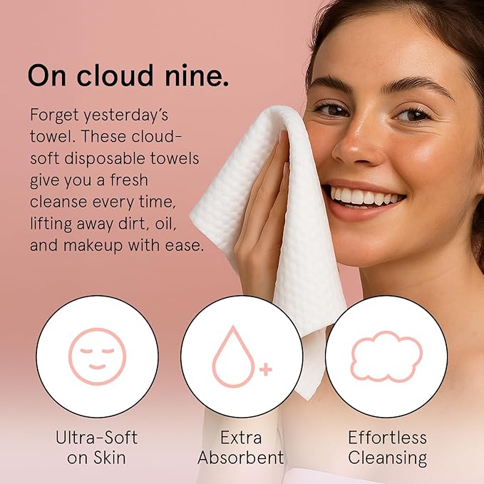 grace & stella Face Towels Disposable - Travel Essentials - Ultra-Soft & Absorbent Face Wipes Towelettes - XL Facial Towels for Cleansing & Makeup Removal - Lint-Free Facial Tissue - Vegan (60 Count)