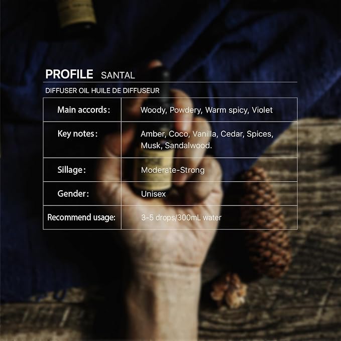 sesneslabs Santal Diffuser Oil, Niche Scent, Luxury Amber Coco Vanilla Cedar Sandalwood Musk Essential Oils Blend for Ultrasonic Diffuser Scent Projects(4 oz/118 ml)