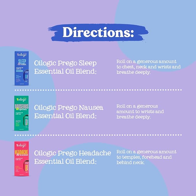 Oilogic Roll-On Essential Oils Set for Pregnant Women - 100% Pure Essential Oil Roller for Pregnancy - Sleep, Comfort, & Wellness Blends Safe for Pregnant Moms, 0.3 Fl Oz (Pack of 3)