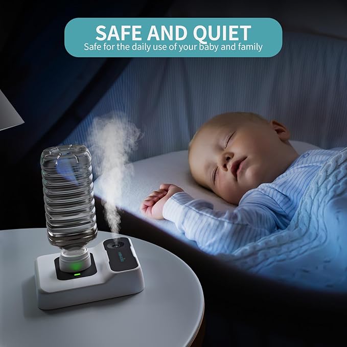 Travel Humidifier, Portable Small Humidifier for Plants, Bedroom, Office, Hotel or Car, 5000mAh Battery Operated Mini Cool Mist Humidifiers, Quiet 23dB, Auto-off, Night Light & BPA-Free, White