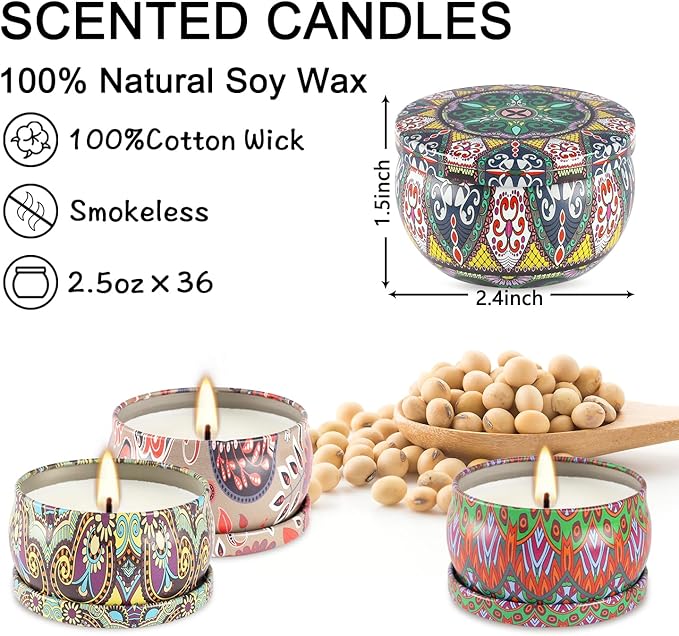 YOROXRG Scented Candles 36 Pack Soy Wax Travel Tin Jar Candles for Home 2.5 OZ Scented Candles for Mom for Christmas, Birthday, Thanksgiving, Mother's Day