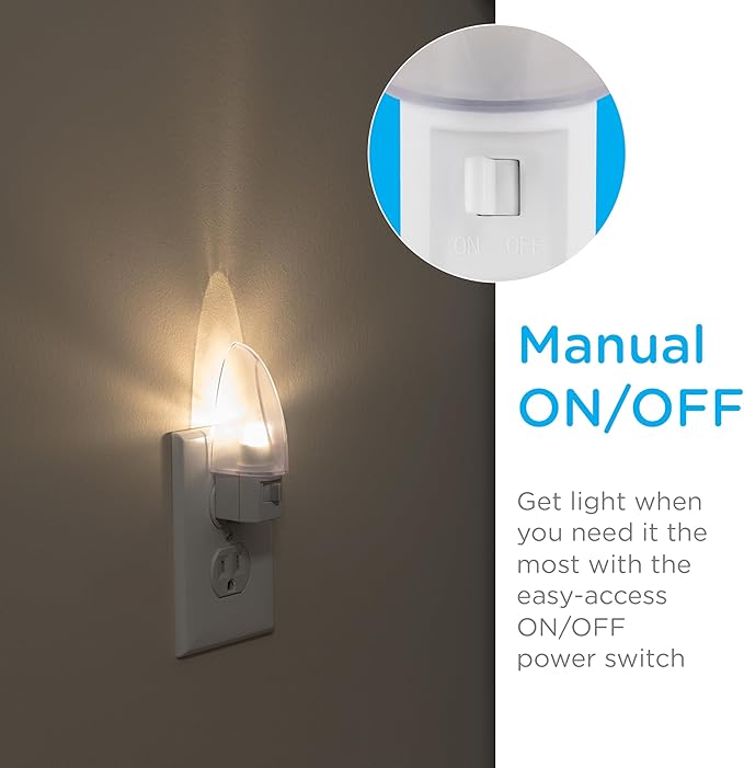 Lights by Night Plug in Night Light with Manual On Off Switch, Traditional Nightlight Plug into Wall, Warm White, Bedroom, Bathroom, Nursery, Hallway, Kitchen, UL Safety Listed, 11140