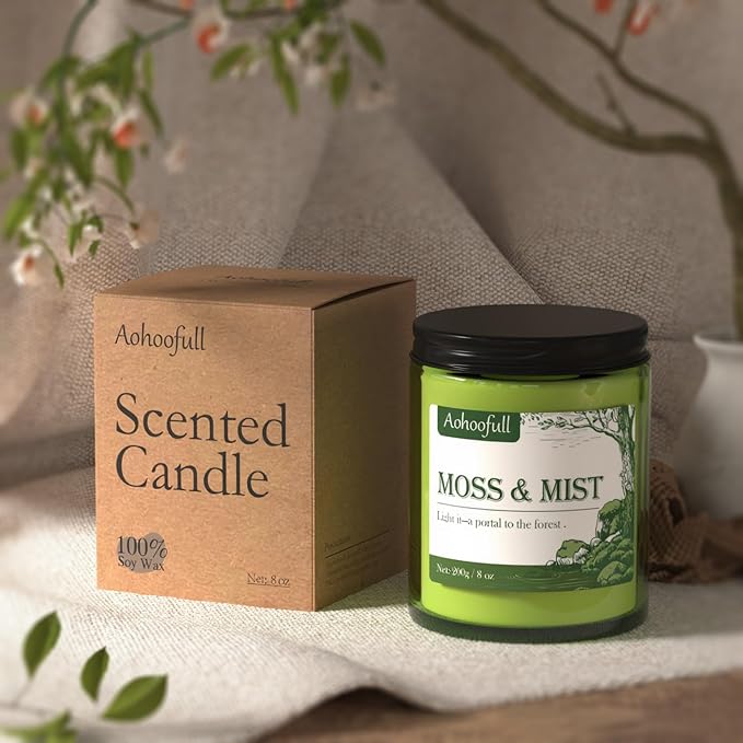 Soy Candles for Home Scented,Fall Candle 4oz 20 Hours Burn Moss & Mist Aromatherapy Candle Gift for Stress Relief, Meditation, Yoga, Relaxing SPA, Reusable Jar for Women Men