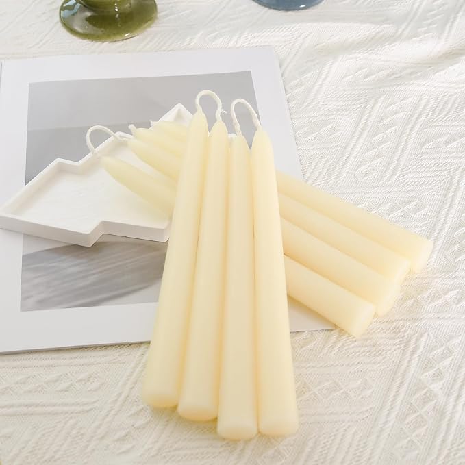 DEYBBY 8 inch Natural White Beeswax Taper Candles Set of 12, Smokeless and Dripless Pure Organic Beeswax Candles Bulk for Anniversary Wedding Dinner Home Decor Emergency Housewarming Gift, 6-7Hrs Burn