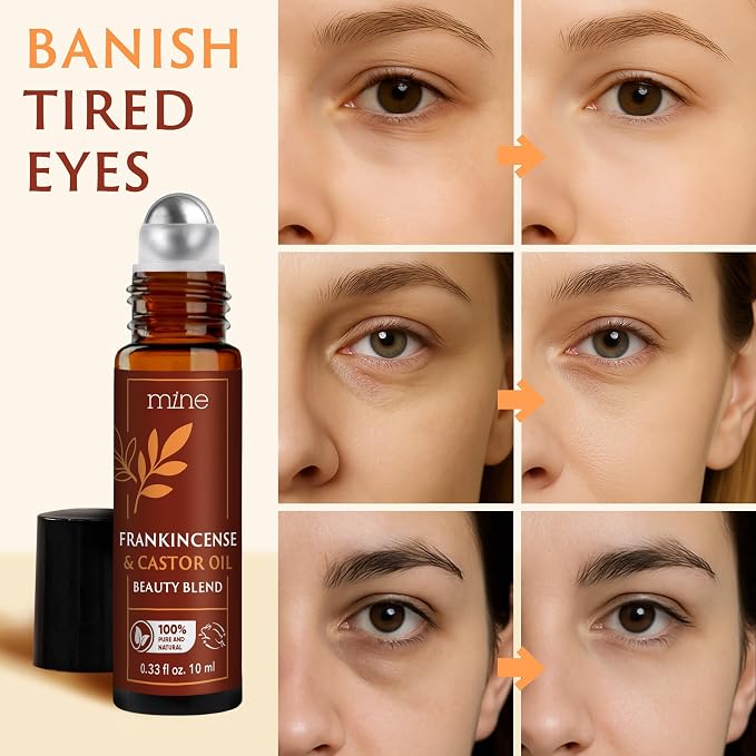 Mine Pure Castor Oil and Frankincense Roll On - Meaningful Gifts for Women - Eye Roller, Under Eye Puffiness, Hexane Free Castor Oil for Face, Under Eye, Skin, Wrinkles, Dark Circles Roll On