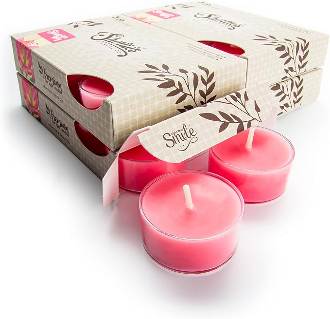 Stargazer Lily Premium Tealight Candles Bulk Pack - Highly Scented with Essential & Natural Oils - 24 Pink Tea Lights - Beautiful Candlelight - Made in the USA - Flower & Floral Collection