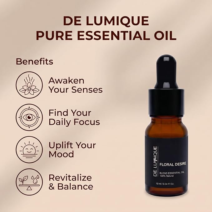 Floral Desire Scent DE LUmiQUE Calming Essential Oil Blend, 100% Natural Aromatherapy Grade, 10ml / 0.34 Fl Oz