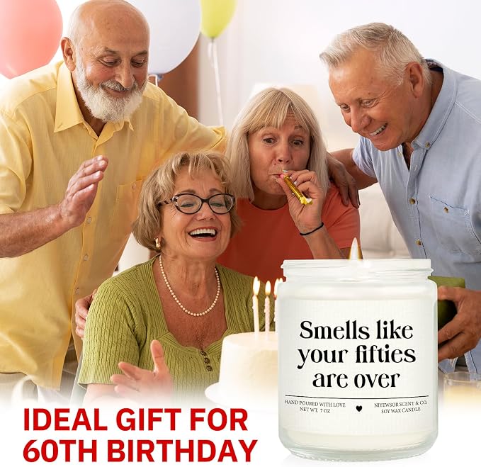 Niyewsor 60th Birthday Gifts for Women Men, Sixty Birthday Candle, 1966 60th Birthday Decorations for Women Men, 60 Year Old Bday Gifts for Friends, Sister, Mom, Dad, Handmade, 7oz