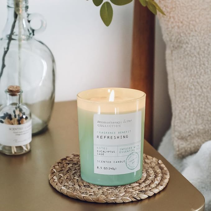 Eucalyptus & Sage Scented Candles - Summer Scented Candles, 8.5oz | For Stress Relief, Meditation, Yoga, Relaxing SPA, Natural Soy Wax