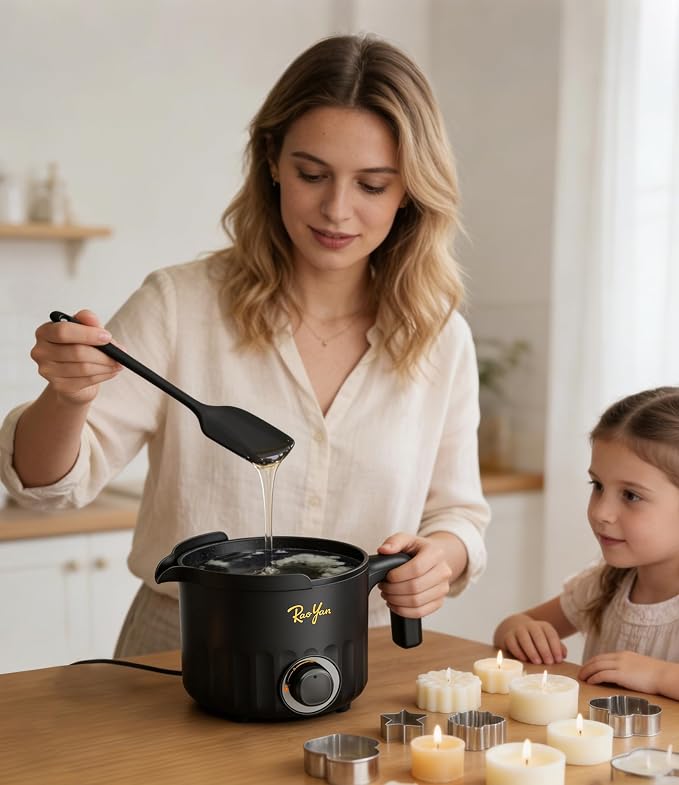 RAOYAN 1.5L Electric Wax Melter with Pouring Spout, Nonstick Large Capacity Wax Melting Pot for Candle Making, DIY Candle Making Supplies Kit for Beginners and Adults - Black