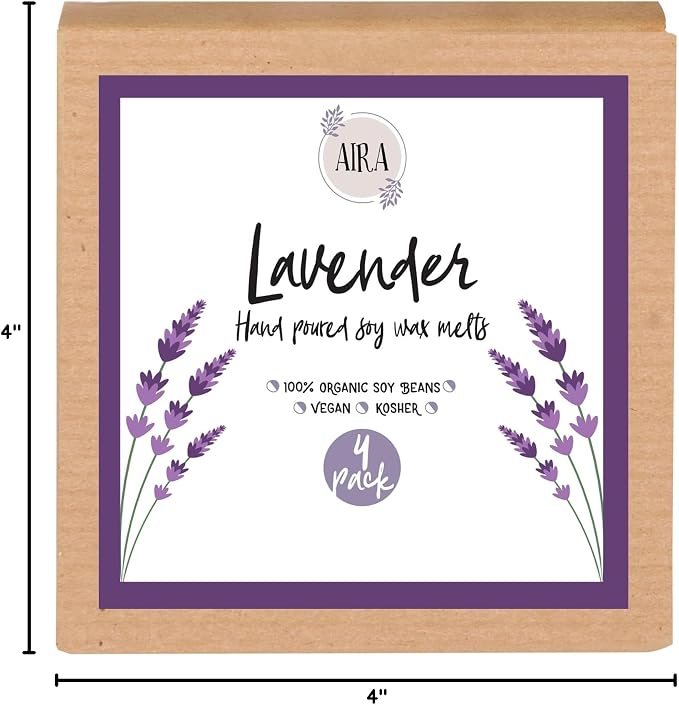 Aira Soy Wax Melt - Organic, Vegan, Kosher, Scented Soy Wax Cubes w/Essential Oil Blends - No Chemical 100% Soy Tart for Electric/Tealight Melters - Hand-Poured Soy Tarts - Lavender - 2 Pack