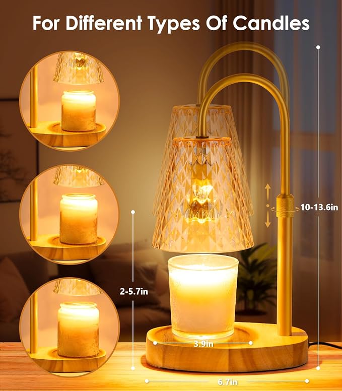 Vanranger Candle Warmer Lamp with Timer - Adjustable Height Dimmable Warmer Candle Lamps Candle Warmer Lamp Wax Melt Warmer with 2Bulbs for Women Christmas Birthday Gifts