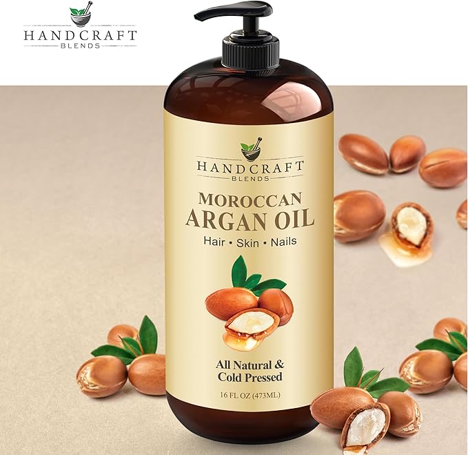 Handcraft Blends Moroccan Argan Oil - 16 Fl Oz - 100% Pure and Natural - Premium Grade Carrier Oil for Skin and Hair - Hair and Body - Massage - Cold-Pressed