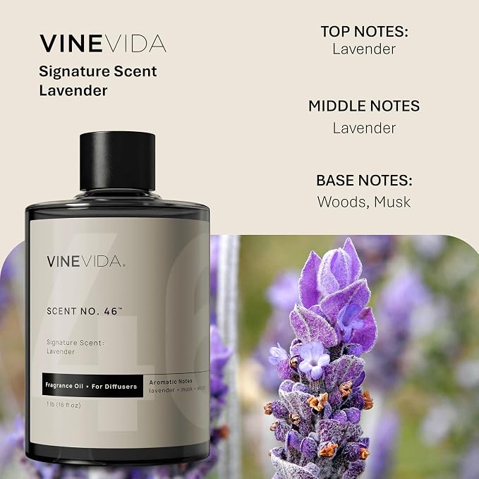 VINEVIDA [16 Fl Oz] Lavender Fragrance Oil for Cold Air Diffusers, Essential Oils for Diffuser Oil Refill & Air Freshener Room Spray
