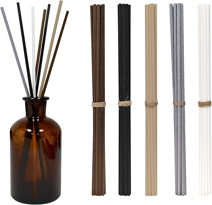 5 Mixed Colors 10inch Diffuser Replacement Sticks - 60Pcs Fiber Reed Fragrance Sticks Refill for Home and Bathroom - Rattan Essential Oil Sticks for Scented Diffuser