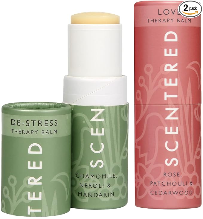 Scentered Aromatherapy Balm Sticks for Stress-Relief & Emotional Balance - Roll On Essential Oil Blends of Rose & Chamomile - Gifts for Valentines Day for Her - De-Stress & Love