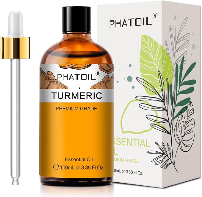 Turmeric 3.38fl.oz Essential Oil, PHATOIL Pure Aromatherapy Oils for Diffuser, Humidifier, Perfect for DIY Soap, Candle, Bath Bombs Making(100ml)