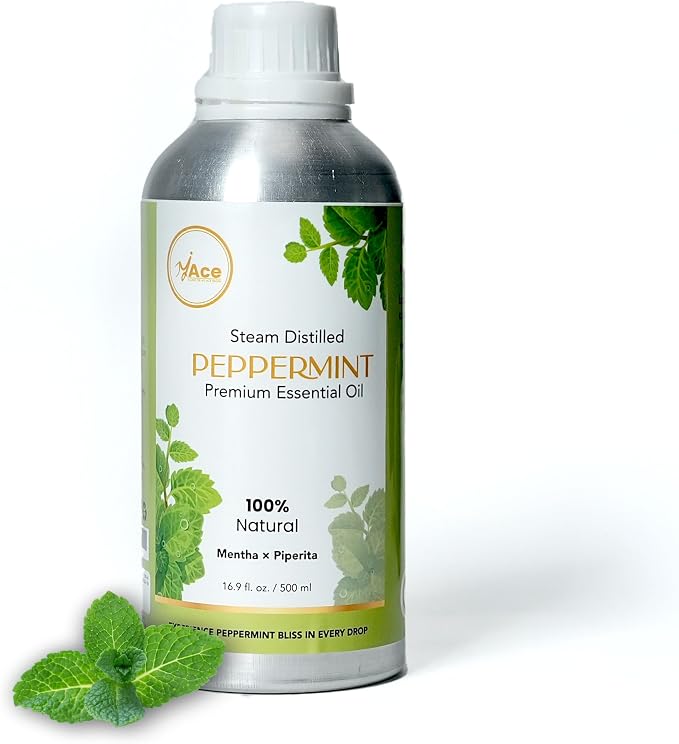 My ACE Peppermint Essential Oil 16 Fl Oz - Pure & Natural - Premium Grade for Aromatherapy, Diffuser, Skin, Hair, Massage, Candle & Soap Making, Home - Glass Bottle with Dropper - Long Lasting Scent
