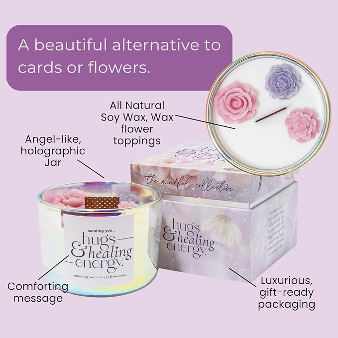Sympathy Gifts for Loss of Loved One – Hugs and Healing Energy Sympathy Candle, 12oz Crackling Wood Wick Candle with Natural Soy Wax, Memorial & Grief Gift, Get Well Soon Gift