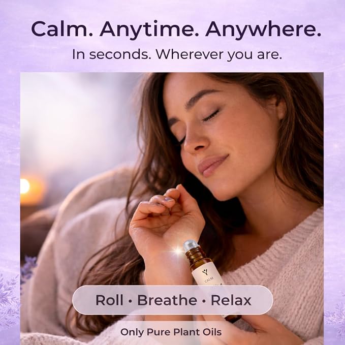 Calm Essential Oil Roll On – Stress Relief Aromatherapy Roller with Lavender, Bergamot & Ylang Ylang – Relax & Unwind Essential Oil Blend – 10 ml