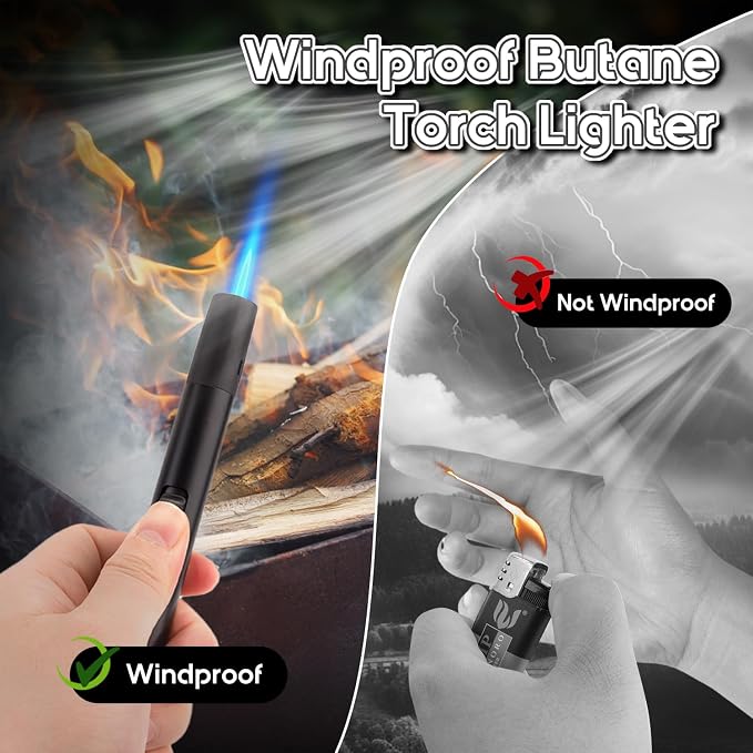 LcFun 2 Pack Torch Lighters Refillable Butane Lighter with Visible Fuel Window, Windproof Adjustable Jet Flame Long Lighters for Candle, Grill, BBQ, Camping, Fireworks (Butane NOT Included)