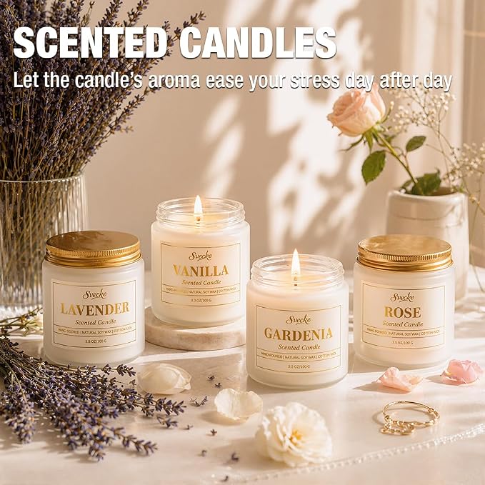 Scented Candles Set, 14 oz 4 Pack Soy Wax Jar Candles, Home Aromatherapy Candle Gift Set for Women Men, Housewarming Birthday New Home Gifts
