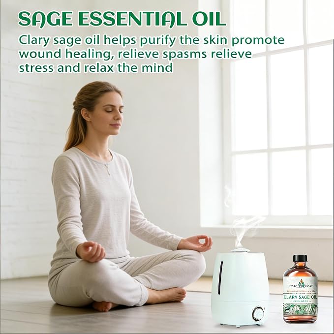 EVOKE OCCU Clary Sage Oil Essential Oil for Relaxation, Moisturize Skin, Air Freshening, Add to Spray and Diffuser - 4 FL Oz