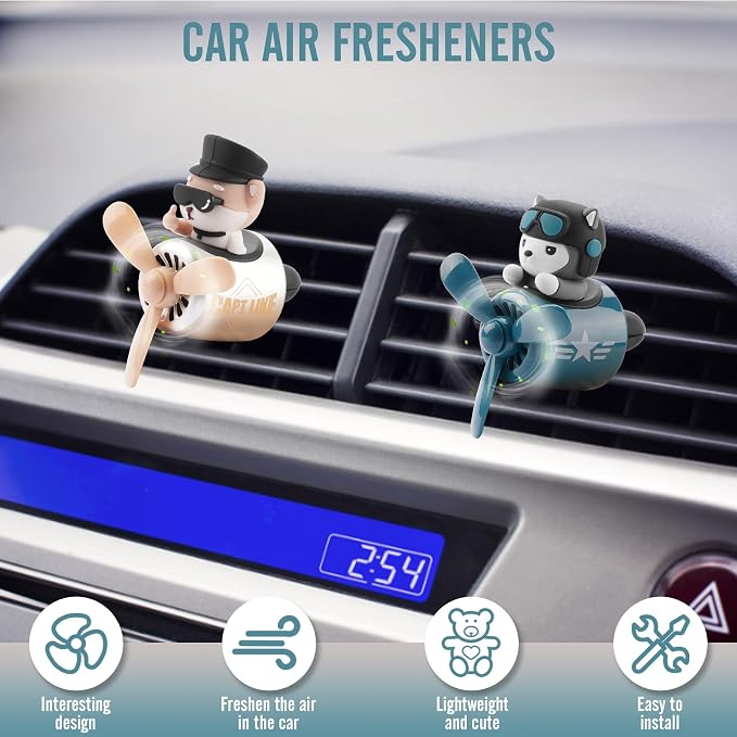 2pcs Car Air Fresheners Cute Cartoon Dog Pilot Automotive Air Outlet Propeller Car Diffuser Creative Car Perfume Decoration for Car Vent Clips Comes with 4 Fragrant Tablets (Husky + Shiba Inu)