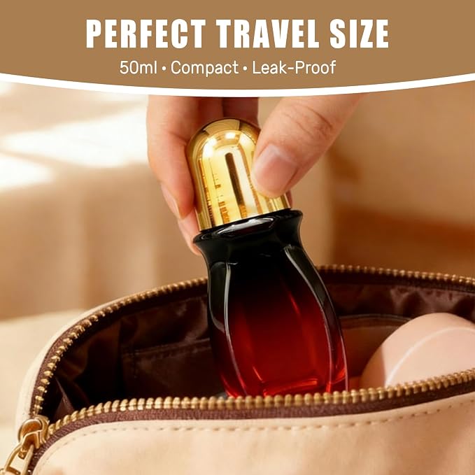 Rose Quartz Roller Waisted Bottles for Essential Oils,50ml Refillable Amber Glass Roll On Bottles with Natural Crystal Roller Balls, Leak-Proof Travel Perfume Bottle with Gold Caps