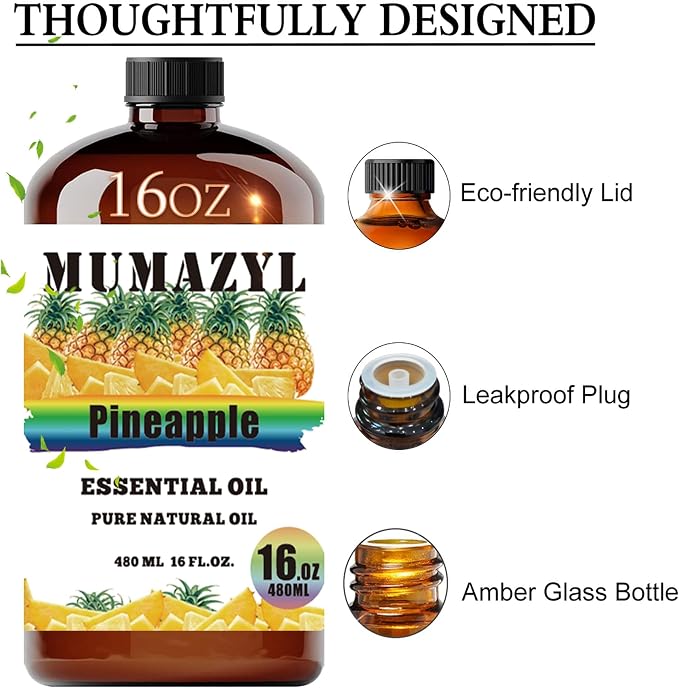 Pineapple Essential Oil, Pineapple Oil 16 Fl Oz 480ML for Diffuser Humidifier Yoga Cleaning DIY Candle Soap Making MUMAZYL Essential Oils