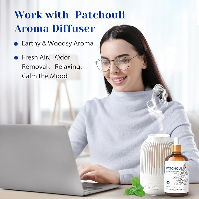 HIQILI Patchouli Essential Oil, for Homemade Perfume, Sooth Skin, Nourish Hair at Home with Diffuser, Gift for Hippie Friend - 3.38 Fl Oz