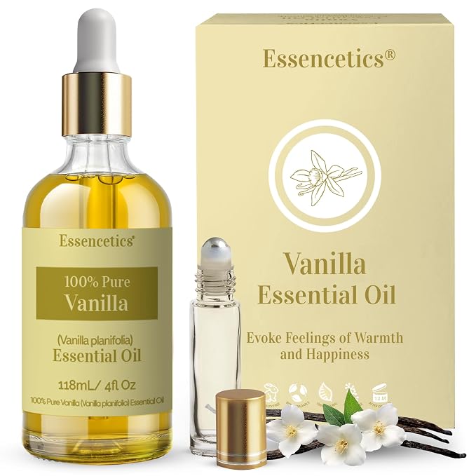 Vanilla Essential Oil for Diffuser 4oz - 100% Natural & Organic - Infused with Olive & Sunflower Oils - Perfect Vanilla Oil for Skin, Body, Candle Making, Soap Making, & Aromatherapy