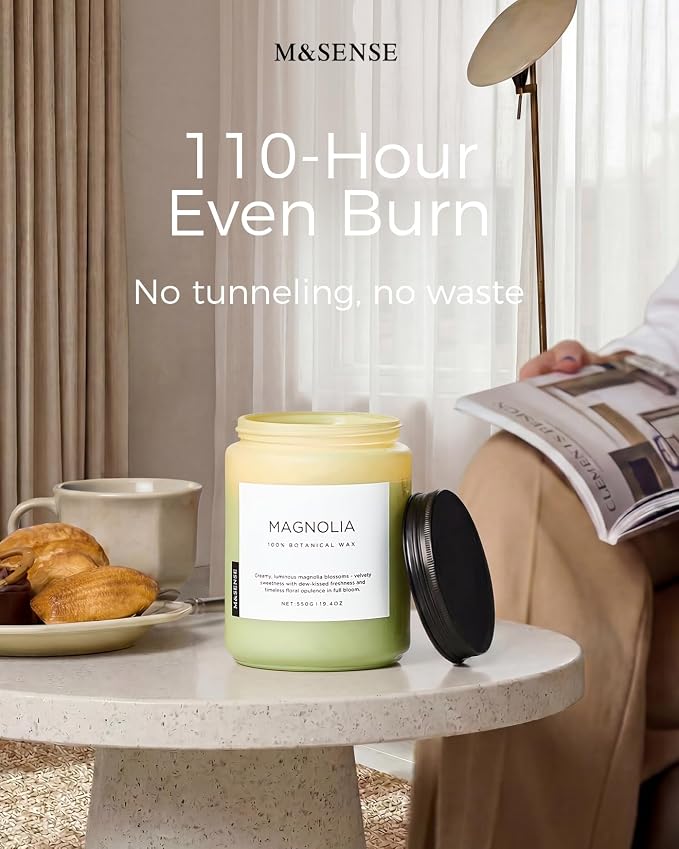 M&SENSE Magnolia Jasmine Romantic Scented Candle, 19.4oz 110 Hours Long Lasting Clean Non Toxic All Natural Soy Wax Candle for Relaxing & Stress Relief, 2 Wick Home Fragrance Gifts for Home Decor