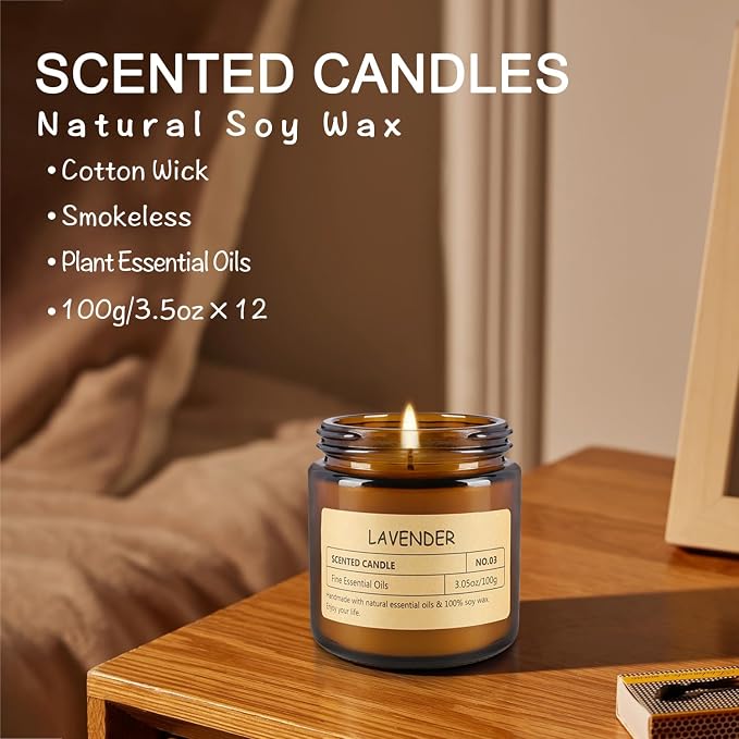 12 Pcs Scented Candles with Added Natural Essential Oils, 3.05oz, Suitable for Various Festivals, Parties, Yoga, and Home Scene.