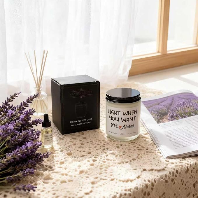 Father’s Day Gift for Husband from Wife – Funny “Light When You Want Me” Candle – Handmade Lavender Scented Candle, 7oz – Gifts for Him, Boyfriend, Men, Couples